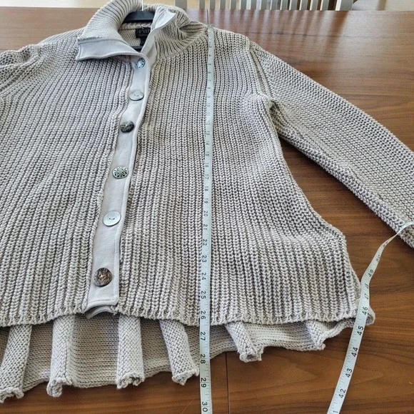 Pure Handknit High Low Pleated Chunky Cardigan Size S Cotton Beige boho gorpcore - Picture 10 of 13